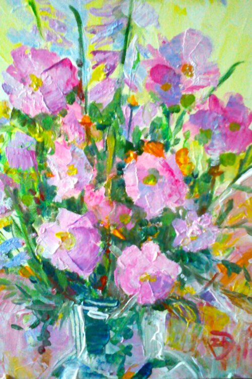 Mallow flowers, painting