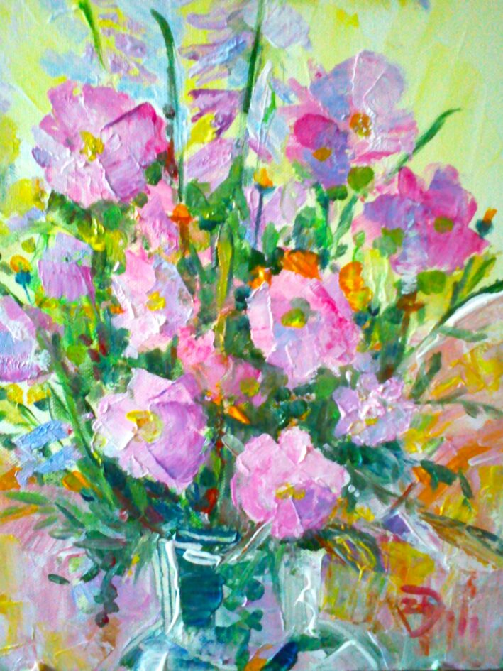 Mallow flowers, painting